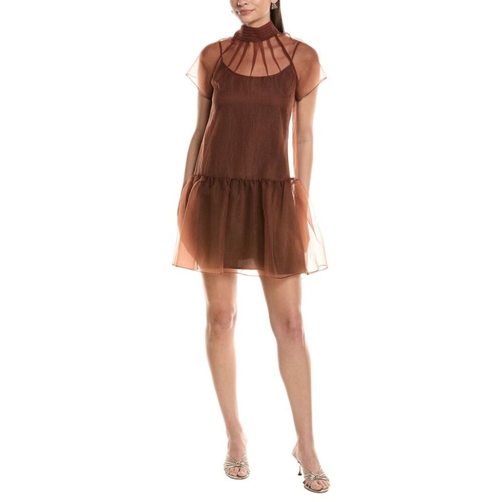 Jl Luxe Womens  Solid Short Sleeve Mini Dress, Brown